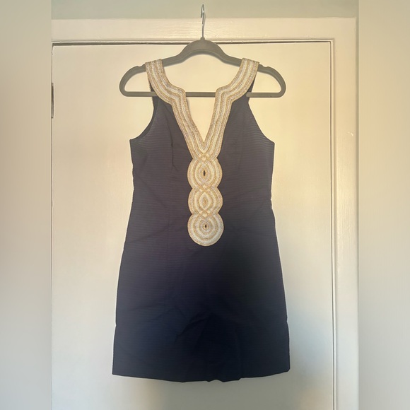 Lilly Pulitzer Dresses & Skirts - Elegant Navy Blue Dress with Gold Accents